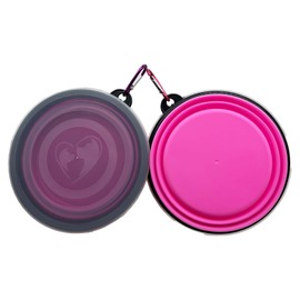 Medium Collapsible Dog Bowl 23oz,2 Pack Portable and Foldable Pet Travel Bowls with 2 Carabiners & Lids for Dogs Cats and Small Animals (Purple+Pink, 650ml)