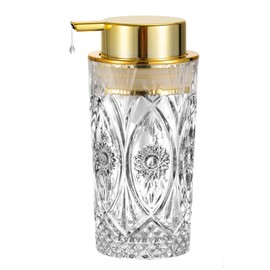 HiBidder Glass Liquid Soap Dispenser with Gold Pump, Liquid Hand Soap Dispenser for Bathroom, Kitchen, Modern Home Decor （Liquid Type/Clear） B009