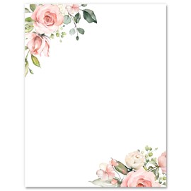 AnyDesign 60 Sheets Floral Stationery Letterhead Paper Watercolor Pink Flower Letter Paper Spring Writing Paper Notes Greeting Paper for Wedding Bridal Shower Invitation Office Printing, 8.5 x 11 Inch