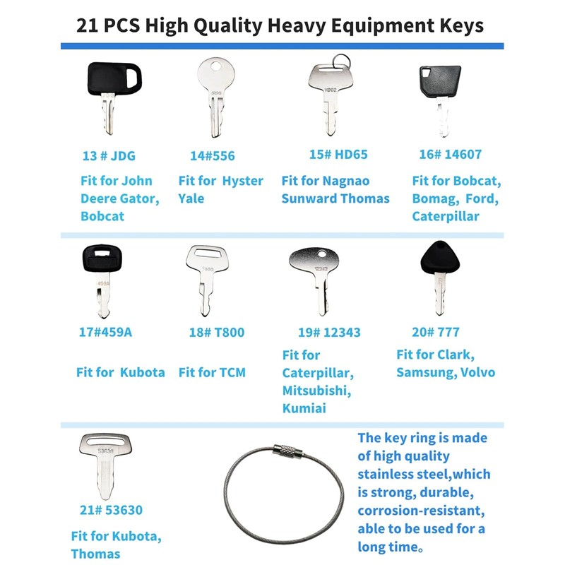 21 Pieces Construction Machinery Keys, Motorcycle Ignition Switch, Engine Start