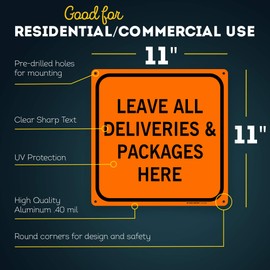Leave Packages Deliveries Here Sign, 12" x 12" 0.40 Aluminum, Fade Resistance, Indoor/Outdoor Use, USA MADE By My Sign Center Orange
