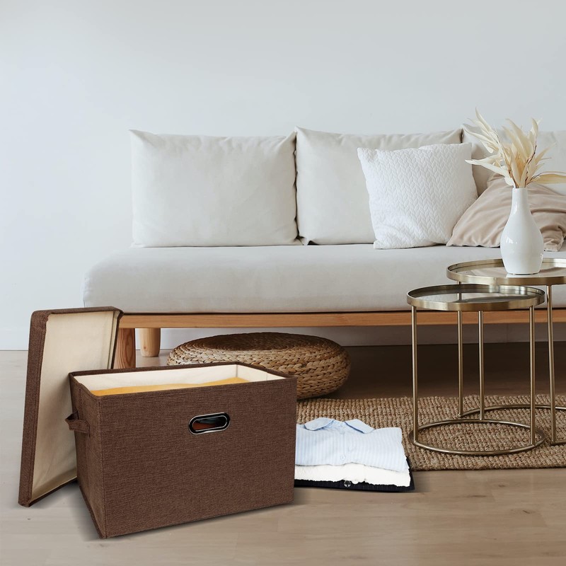DAYARD Foldable Storage Boxes with Lids Linen Fabric Stackable Storage
