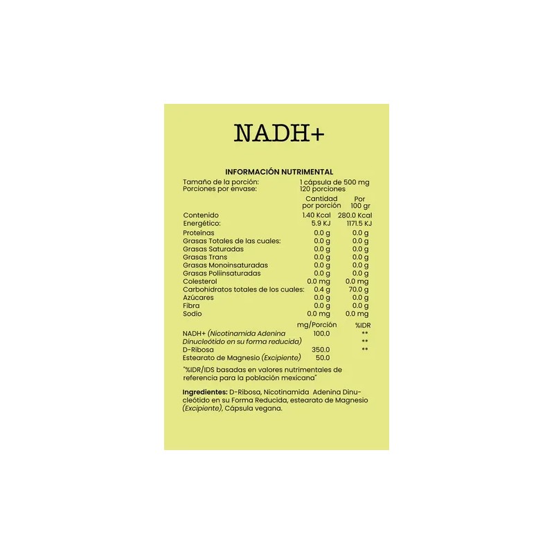 Nadh Suplemento Energía Celular 120 Cápsulas Regenerador