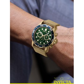 Invicta Pro Diver Men 48mm Stainless Steel Gold Green dial VD53 Quartz