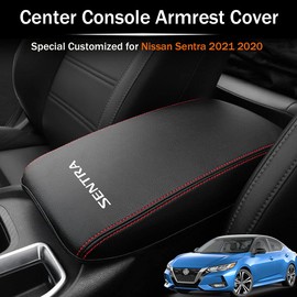 LEXLEY Armrest Box Cover Center Console Pad Waterproof Anti-Scratch Leather Protector Covers For Nissan Sentra 2020 2021 2022 2023-Red Stitches