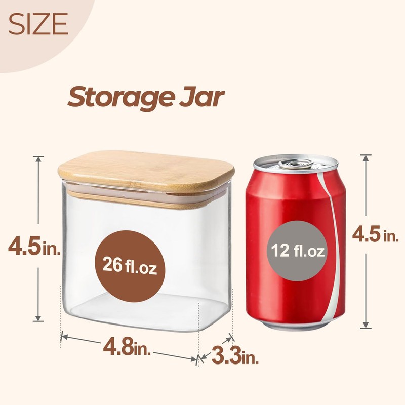 ComSaf 26oz Rectangle Glass Storage Containers with Lids, Glass Jars