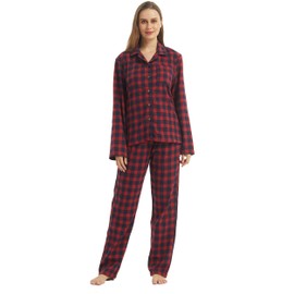 Womens Pyjamas Set Checked Flannel Lounge Wear Sets Long Sleeve Tops & PJs Bottoms Pyjamas for Women Ultra Soft Nightwear