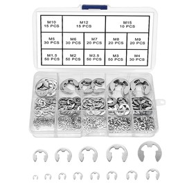 VooGenzek 390 PCS Stainless Steel E-Clip Set, Retaining Snap Opening Ring Circlip Kit, External Retaining Ring, 13 Sizes M1.5/2/2.5/3/4/5/6/7/8/9/10/12/15 with Plastic Box