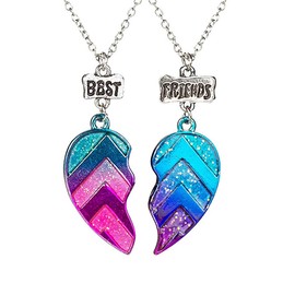 MenYiYDS Pack of 2 BFF Necklaces Friendship Necklace Best Friends for Girls Birthday Gifts Pendant Chain Gifts (Purple and Blue), Alloy Steel