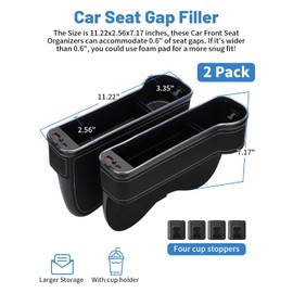 Shademax LED Car Seat Gap Filler Organizer Console Side Storage Box Between Seats with Cup Holders RGB Color Changing Storage Front Seat Gap Filler with USB Charging Car Interior Accessories (2 Pack)