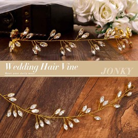 JONKY Bride Rhinestone Wedding Hair Vine Crystal Hair Piece Bridal Hair Accessories for Women (Gold, one size)