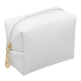 sourcing map Mini Makeup Bags, 4" x 3" PU Waterproof Travel Toiletry Storage Bag Portable Make Up Pouch, Cute Preppy Cosmetic Bag with Zipper for Women (White)