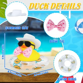 Cow-boy Rubber Duck Car Ornaments Squeaky Yellow Duck Car Dashboard Decorations Party Favors Ducky with Mini Bow Tie Sunglasses,Clear Swim Ring