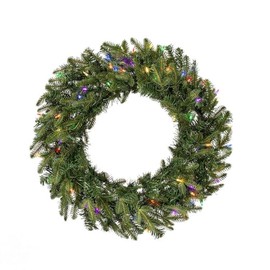 Vickerman 24" Georgian Fraser Fir Artificial Pre-Lit Wreath with 50 Multicolored Lights, Green Color