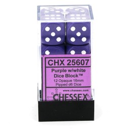 Chessex CHX25607 Dice - Opaque: 12D6 Purple/White