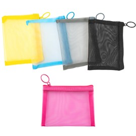 siktorrwd 5 Pcs Mini Zipper Mesh Bags, Transparent Cosmetic Bags Document Pocket Valise Stationery Bag Coin Sack Data Cable Storage Travel Toiletries Storage Pouch, Nylon Mesh Bags (5 Colors)