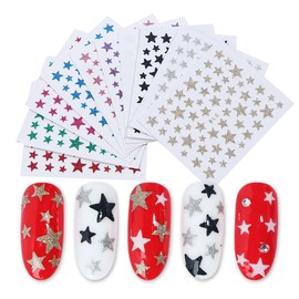 10 Sheets Star Nail Art Stickers Decals Nail Art Supplies 3D Self-Adhesive Nail Slider Stars Stickers Glitter Stars Nail Decoration Decal Tips Manicure