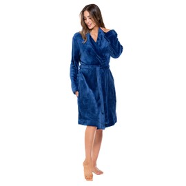 Turquaz Robes For Women, Womens Fleece Shawl Collar Soft Plush Knee Length Spa Robe