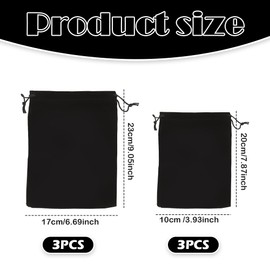 AKSIQIOL 6 Pcs Black Velvet Drawstring Pouches, Adjustable Storage Bags for Jewelry, Cosmetics, Sunglasses, Travel & More (7×9.8 Inch & 4×7.9 Inch)