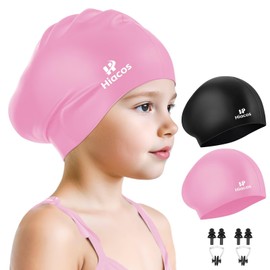 2 Pack Kids Swim Cap for Girls Boys, 2 Size Silicone Swimming Cap for Age 3-15 Toddlers Children Teens, Waterproof Swim Hats Bathing Caps for Long Hair Short Hair to Keep Hair Dry-01