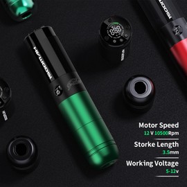 EZ Tattoo Kit - Tattoo Gun Kit Complete with Rotary Tattoo Machine Pen, Extra 1500mAh Battery Power Supply, 20Pcs Tattoo Needles and 8 Color Inks for Tattoo Beginners and Artists (Filter Fr Green)