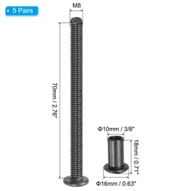 PATIKIL M8 x 70 mm Hex Chicago Screws, 5 Set Binding Screw Posts Connecting Hex Drive Socket Cap Bolt Nuts for Scrapbook Leather Belt Album Photo Furniture Repair, Black