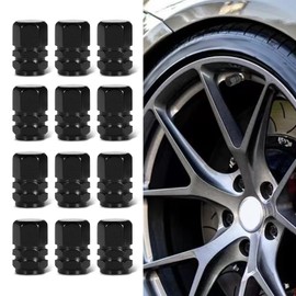 Kutyun 12PCS Car Tire Valve Caps, Stem Caps, Dustproof Aluminum Alloy Valve Stem Covers, Car Accessories Universal for Most Cars (Black, 12PCS)