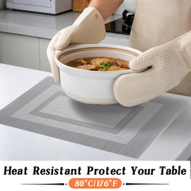 Timeet Gray Placemats Set of 4, Heat Resistant Non-Slip Place Mats, Durable Washable PVC Vinyl Woven Table Mats, Wipeable Placemats for Dining Table Easy to Clean