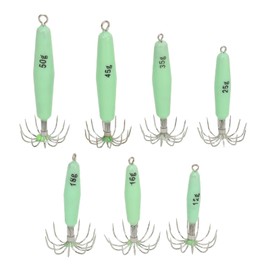 7 PCS Luminous Squid Jig 12 Hooks Stainless Steel Easy To Clean Glow Squid Jigs Baits Kit for Fishing
