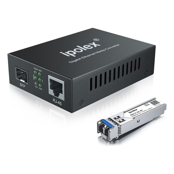 ipolex Gigabit Single-Mode LC Fiber to Ethernet Media Converter, with