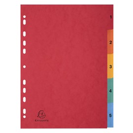 Exacompta 3110Z Premium Index 1-5 for DIN A4 Made of Strong Coloured Chipboard 5 Pieces Full Height 22.5 x 29.7 cm Full Colour 5 Colours with Index Page for DIY Dividers Dividers Strips