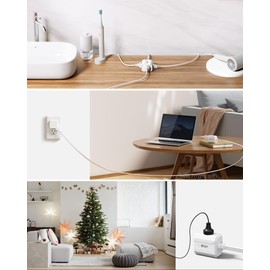 Extension Cord 3ft SUPERDANNY Mini Power Strip Ultra Right Angled Flat Plug for Tight Spaces,Indoor Extension with 3 Outlets,for Office Home Appliances,Non Surge Protector for Travel Cruise,White