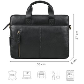 STILORD 'Raihn' Slim Leather Briefcase 13,3-14 inch Laptop Bag for Men Sleek Work Bag for Office Travel Business Laptop Case from Genuine Leather, Colour:black