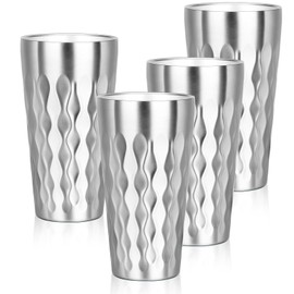 Offiper Stainless Steel Drinking Glasses, 19 oz Insulated Tumbler, 4 Pack Double Wall Unbreakable Stackable Water Tumblers Premium Vacuum Insulated Metal Cup for Travel Camping Home Outdoor Gifts