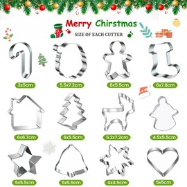 FINEVERNEK 12 x Christmas Stainless Steel Cookie Cutters Christmas Baking Accessories, DIY Cookie Cutters, Christmas Tree, Gingerbread Man, Snowflake, Santa Claus