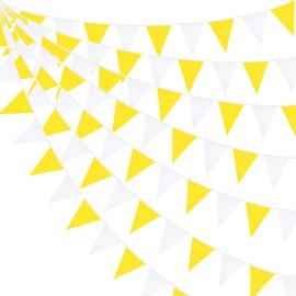 PinkBlume Yellow Party Decoration, Yellow and White Triangle Flag, Cloth Garland Banner, Ornament, Approximately 32.8 ft (10 m) Long, Suitable for Sunflower Lemon, Bee, Theme Party Pennant, Outdoor,
