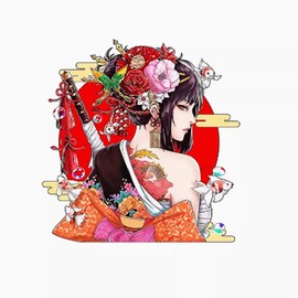 TATACLEA Japanese Geisha Car Sticker, Geisha Car Sticker, Body Scratch Sticker, Car Door Decoration Sticker Japanese Car Face Sticker(19.2*20CM)