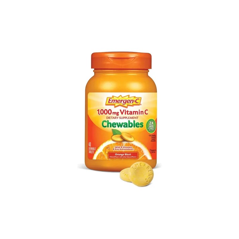 Vitamina C Emergen-C Naranja, Comprimidos Masticables de 1000 mg con