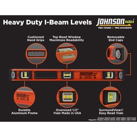 Johnson Level & Tool 1254-2400 Magnetic Heavy Duty I-Beam Aluminum Level, 24", Orange, 1 Level