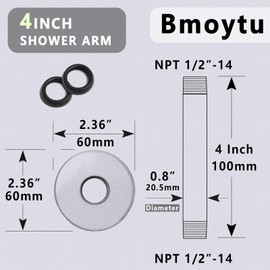 Shower Arm with Flange,4 Inch Ceiling Mounted Shower Arm for Fixed Shower Head,Bathroom Round Shower Replacement Arm,Stainless Steel Straight NPT 1/2 Inch Shower Pipe Arm,Polished Chrome