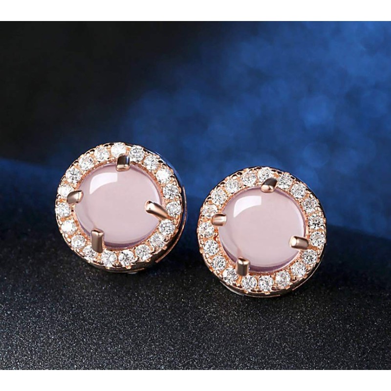 MixiuEuro Women Opal Stud Earrings Rose Gold Plated 925 Sterling