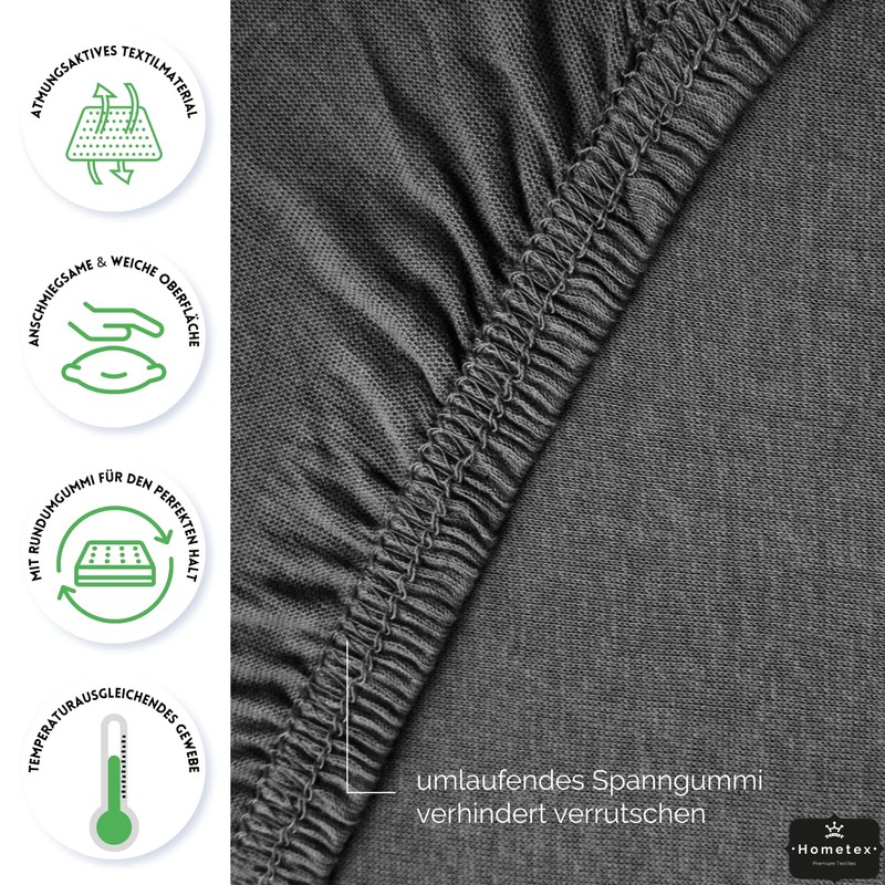 Hometex Premium Textiles Fitted Sheet, 180–200 x 200 cm, Jersey