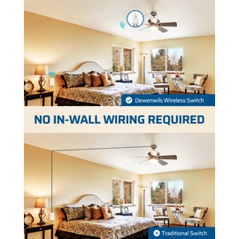 DEWENWILS Wireless Light Switch Kit - No Wiring, 10A/1000W, 100 Ft RF Range, Remote Control for Ceiling Lights, Fans, Lamps