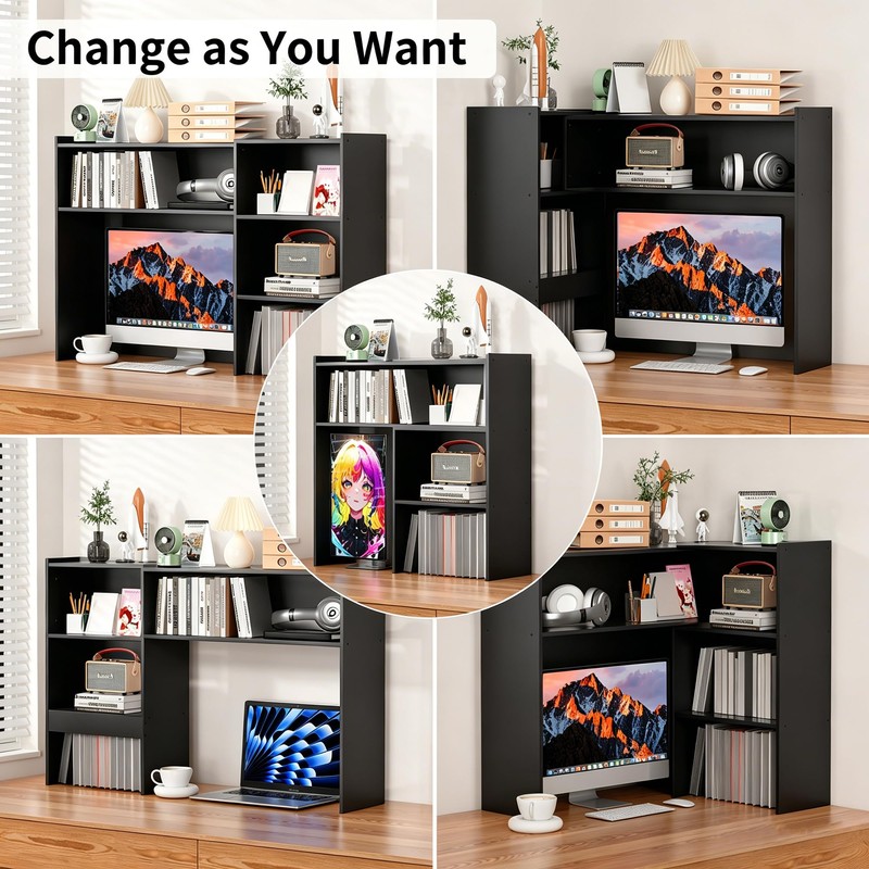 Desktop Bookshelf, 43”Adjustable Office Desktop Organizer Shelf, Countertop Storage Hutch