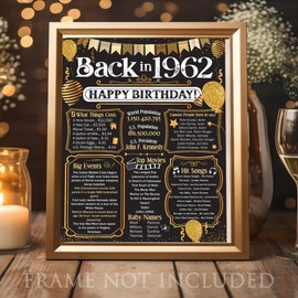 63rd Birthday Party Decorations for 63rd Birthday (Sixty-three) - Remembering The Year 1962 - Party Supplies - Gifts for Men and Women Turning 63 - Back In 1962 Birthday Card 11x14 Unframed Print