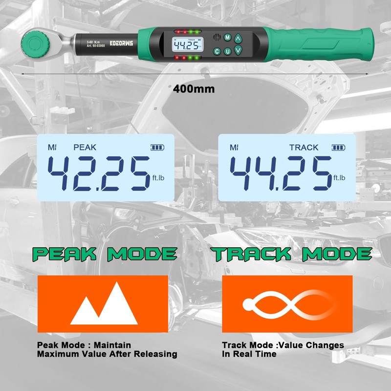 KOEORWS 3/8 Inch Drive Digital Torque Wrench, 2.21-44.25Ft.lb/3-60N.m, with Preset