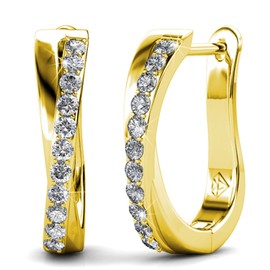 Hoop Loop Earrings Dangle 18K White Gold Plated with Crystal Sparking Gift for Wife Mother (Yellow Gold)