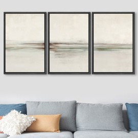 SIGNFORD Framed Canvas Print Wall Art Set Minimal Gray Paint Stroke Landscape Abstract Shapes Digital Art Modern Art Decorative Boho Calm/Zen for Living Room, Bedroom, Office - 24"x36"x3 Black