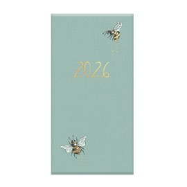 2026 Slim Week to View Diary - Pale Blue Hardcover Bee Design Pocket Planner - Elegant Bumblebee Gold Detail Weekly Organiser - Work Study Travel Gifting