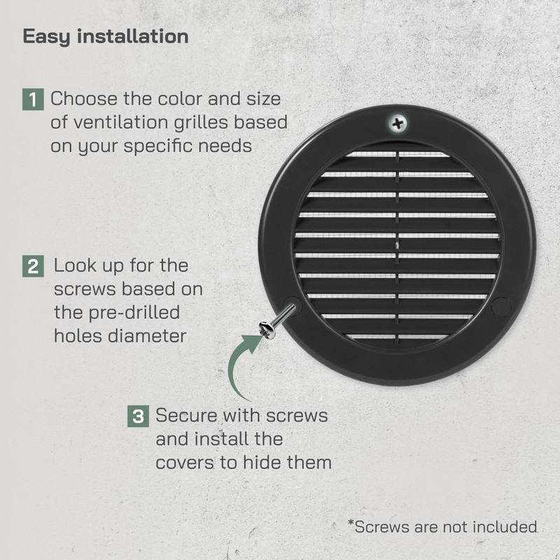Vent Systems 4'' Inch (Opening Dimensions) Pack of 5 Black